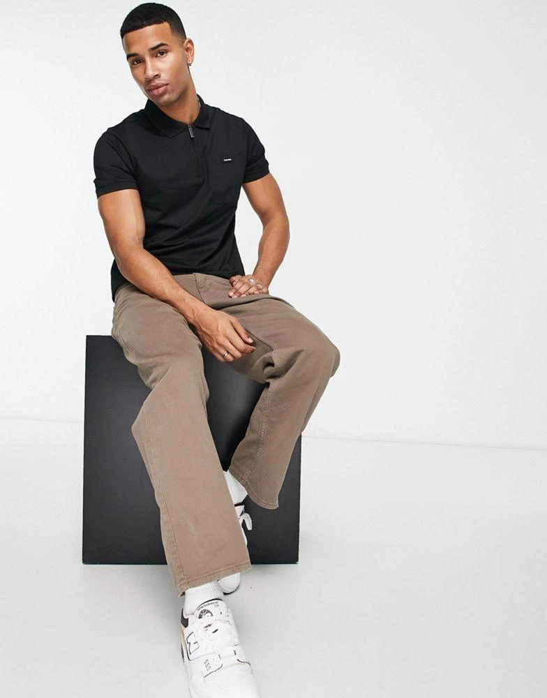 商品Calvin Klein|Calvin Klein logo mix media repreve zip neck polo in black,价格¥543,第4张图片详细描述
