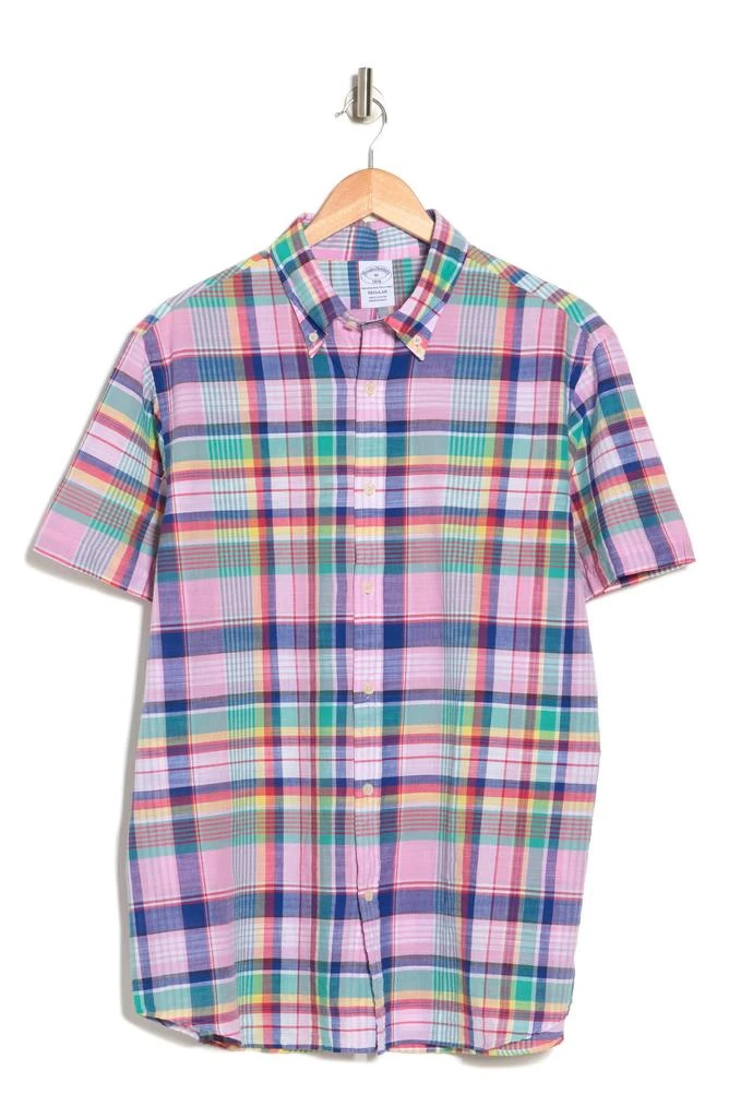 商品Brooks Brothers|Plaid Cotton Short Sleeve Button-Down Shirt,价格¥200,第3张图片详细描述