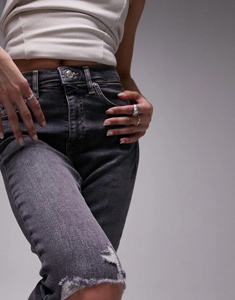 商品Topshop|Topshop Jamie jeans with knee rips in dirty grey,价格¥255,第5张图片详细描述