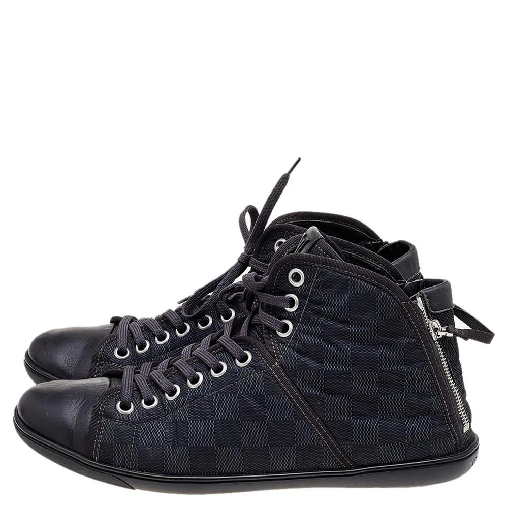 商品[二手商品] Louis Vuitton|Louis Vuitton Black/Grey Damier Graphite Fabric And Leather Trim Zip Up High Top Sneakers Size 44,价格¥3712,第4张图片详细描述