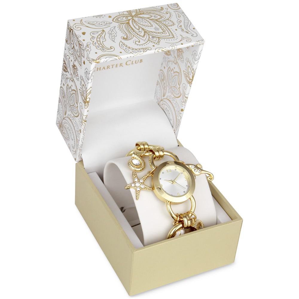 Women's Gold-Tone Mixed Metal Sea Life Charm Bracelet Watch, 27mm, Created for Macy's商品第5张图片规格展示