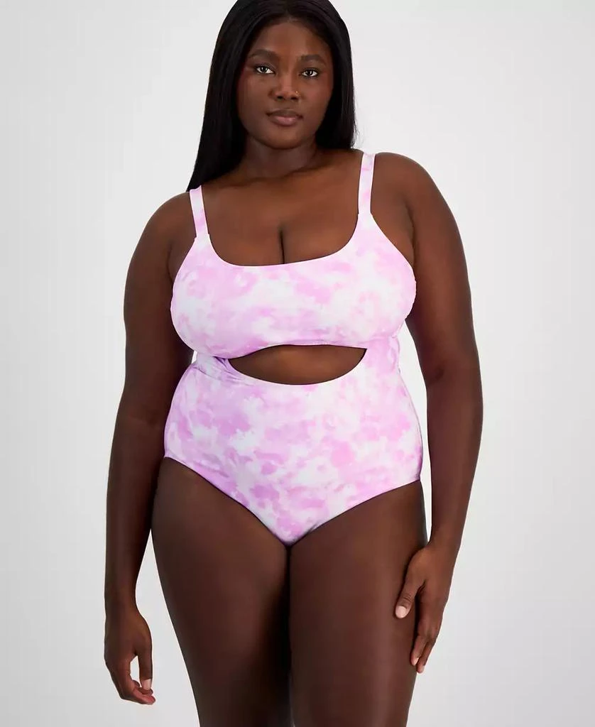 商品California Waves|Trendy Plus Size Tie-Dye Cutout One-Piece Swimsuit, Created for Macy's,价格¥223,第1张图片
