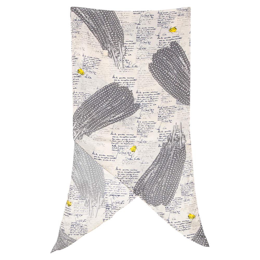 Louis Vuitton Cream Feather Printed Angular Silk Scarf商品第1张图片规格展示