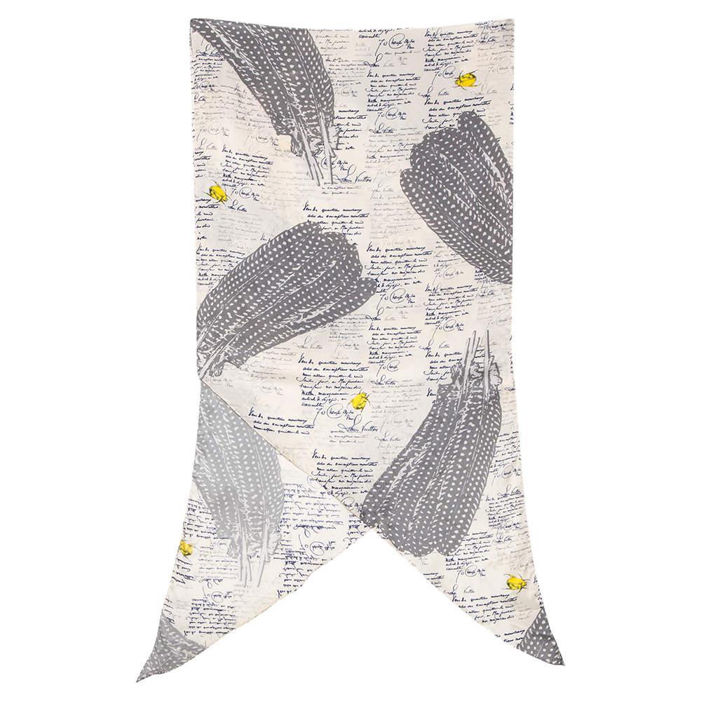 商品[二手商品] Louis Vuitton|Louis Vuitton Cream Feather Printed Angular Silk Scarf,价格¥2231,第1张图片