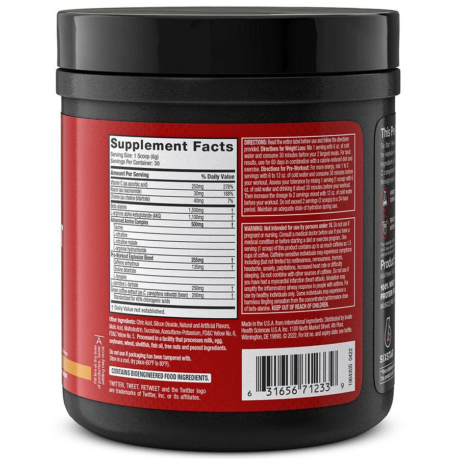 商品Six Star|Pre-Workout Explosion Ripped Peach Mango,价格¥149,第5张图片详细描述