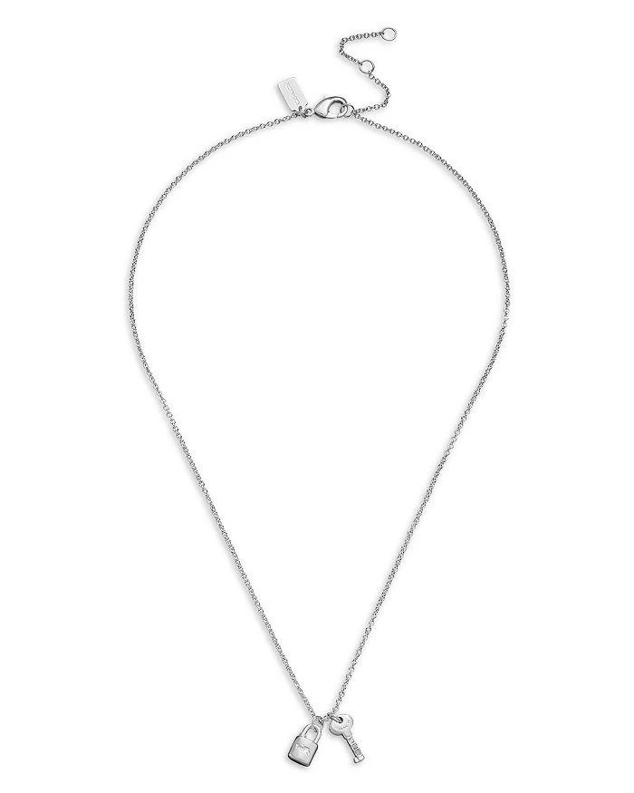 商品Coach|Signature Lock & Pavé Key Charm Pendant Necklace in Silver Tone, 16"-18",价格¥712,第3张图片详细描述