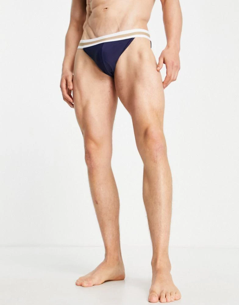 商品ASOS|ASOS DESIGN swim briefs with high leg and contrast waistband in navy,价格¥88,第4张图片详细描述