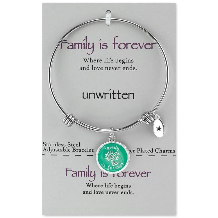 商品Unwritten|"Family is Forever" Adjustable Message Bangle Bracelet in Stainless Steel,价格¥103,第3张图片详细描述