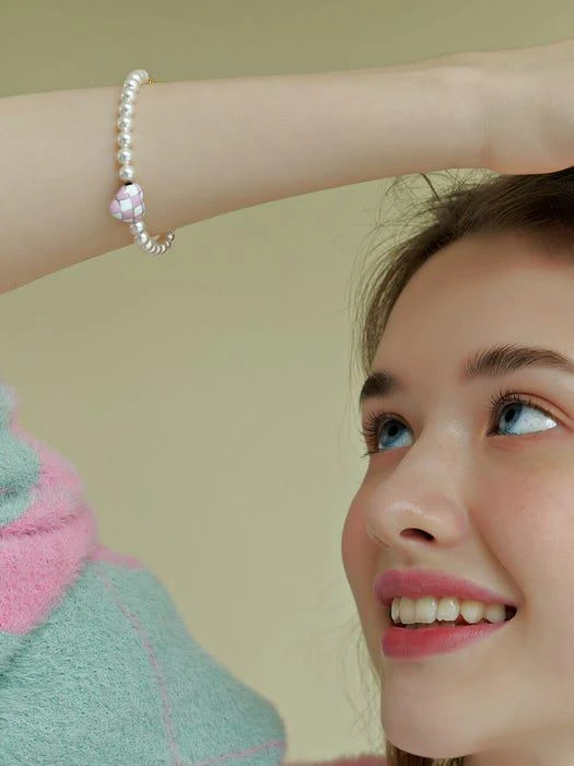 商品Tatiana|Heart Checkboard Pearl Bracelet_BR1028,价格¥505,第2张图片详细描述
