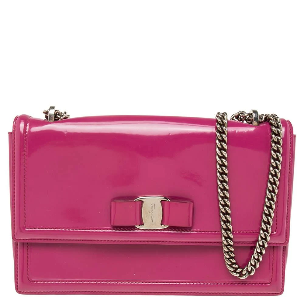 商品[二手商品] Salvatore Ferragamo|Salvatore Ferragamo Fuchsia Patent Leather Vara Bow Chain Shoulder Bag,价格¥1383,第1张图片