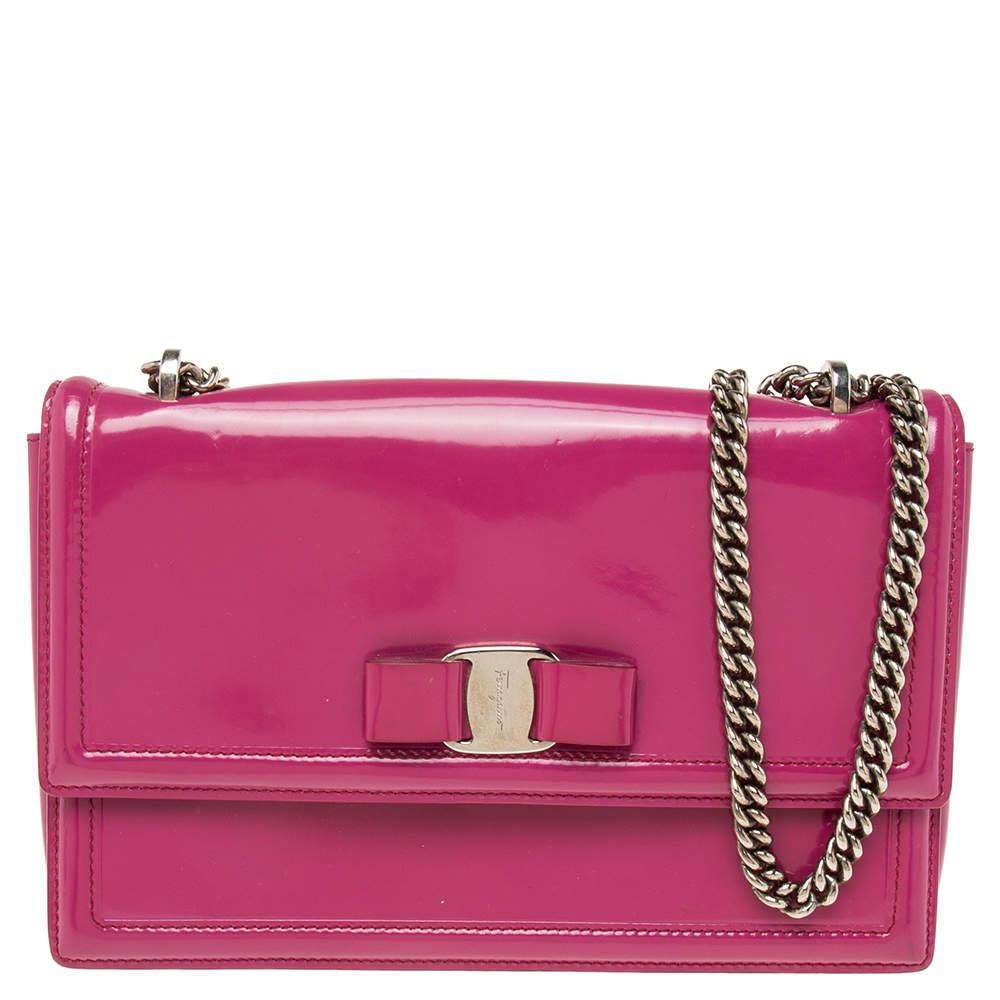 商品[二手商品] Salvatore Ferragamo|Salvatore Ferragamo Fuchsia Patent Leather Vara Bow Chain Shoulder Bag,价格¥2320,第1张图片