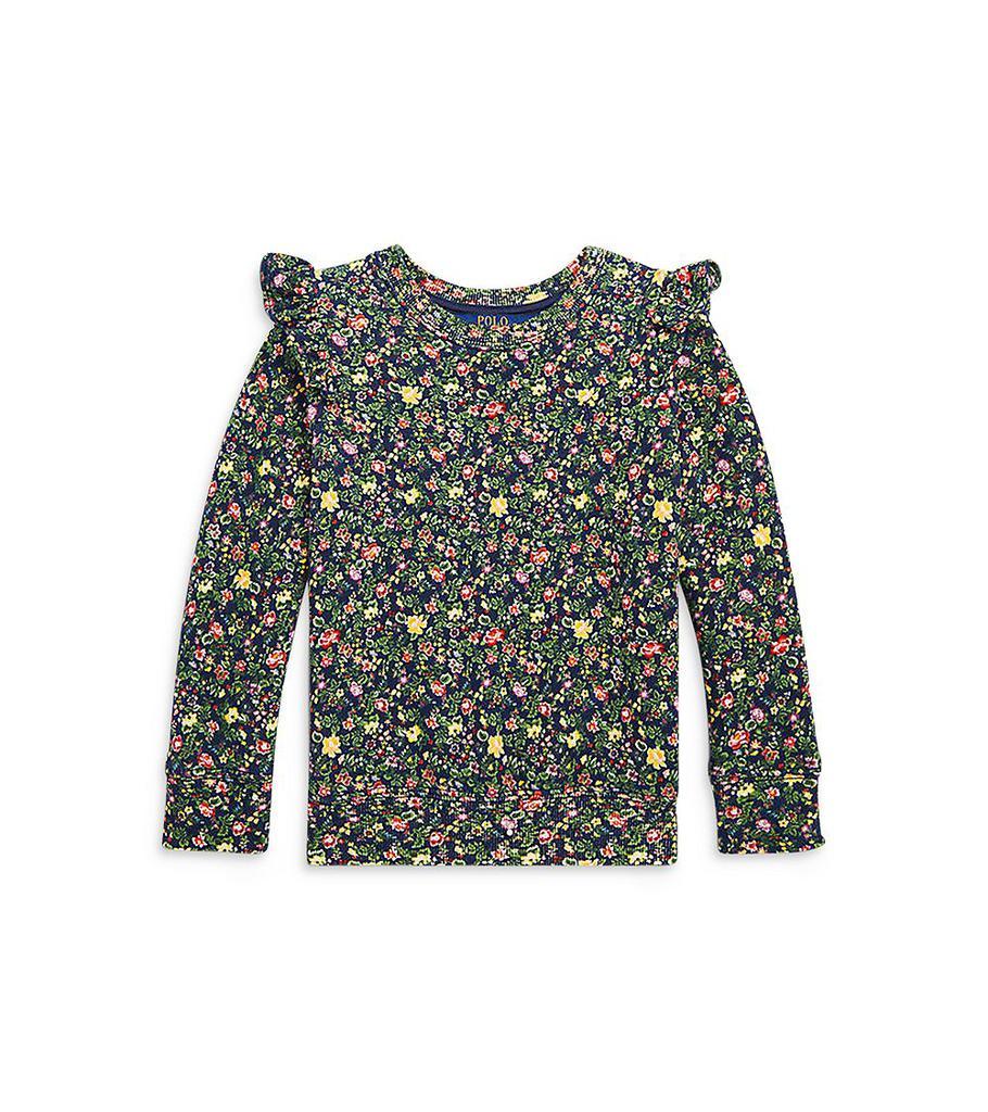 商品Ralph Lauren|Girls' Floral Ruffled Fleece Sweatshirt - Little Kid, Big Kid,价格¥333-¥364,第1张图片