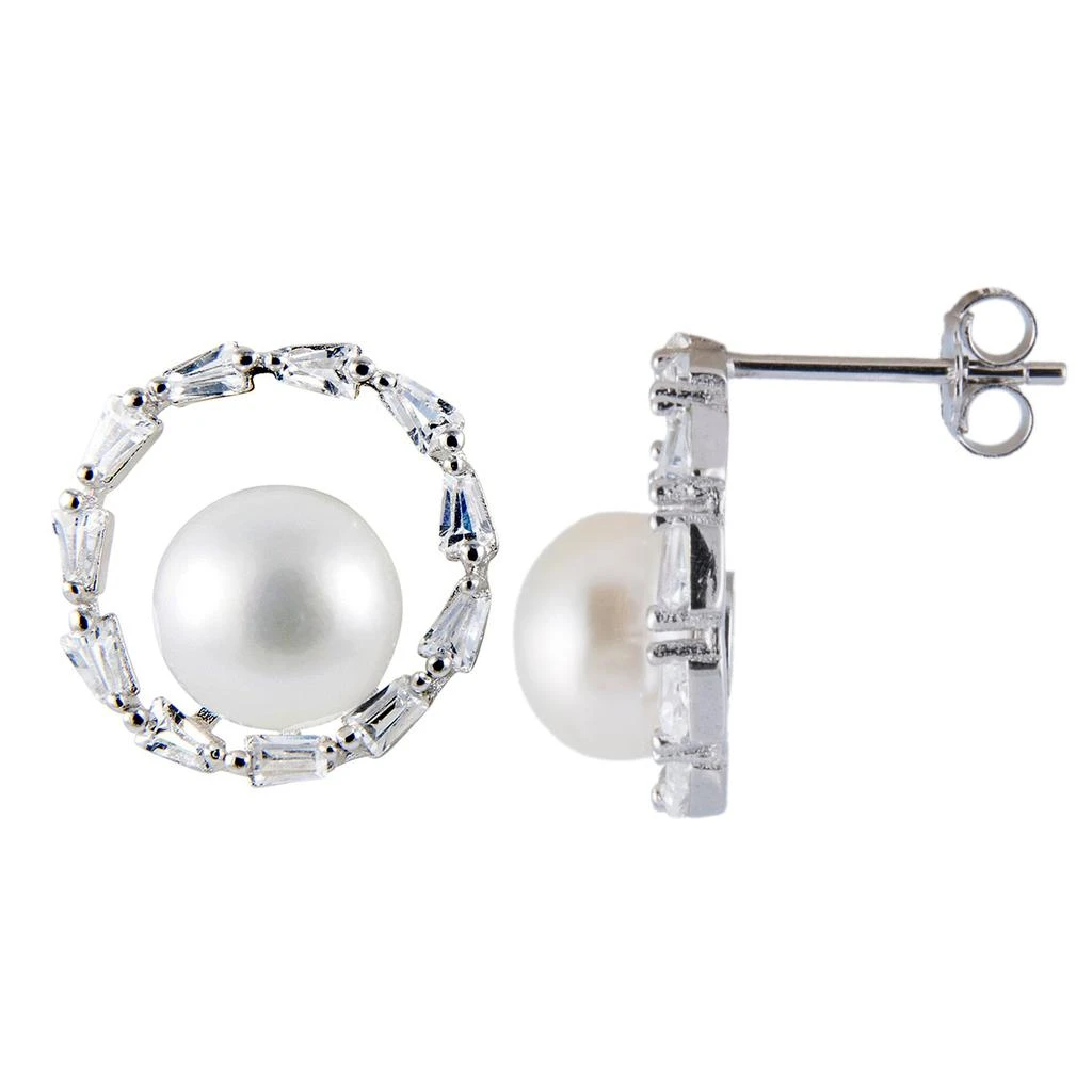 商品Splendid Pearls|Sterling Silver 8-8.5mm Freshwater Pearl Halo Earrings,价格¥276,第1张图片