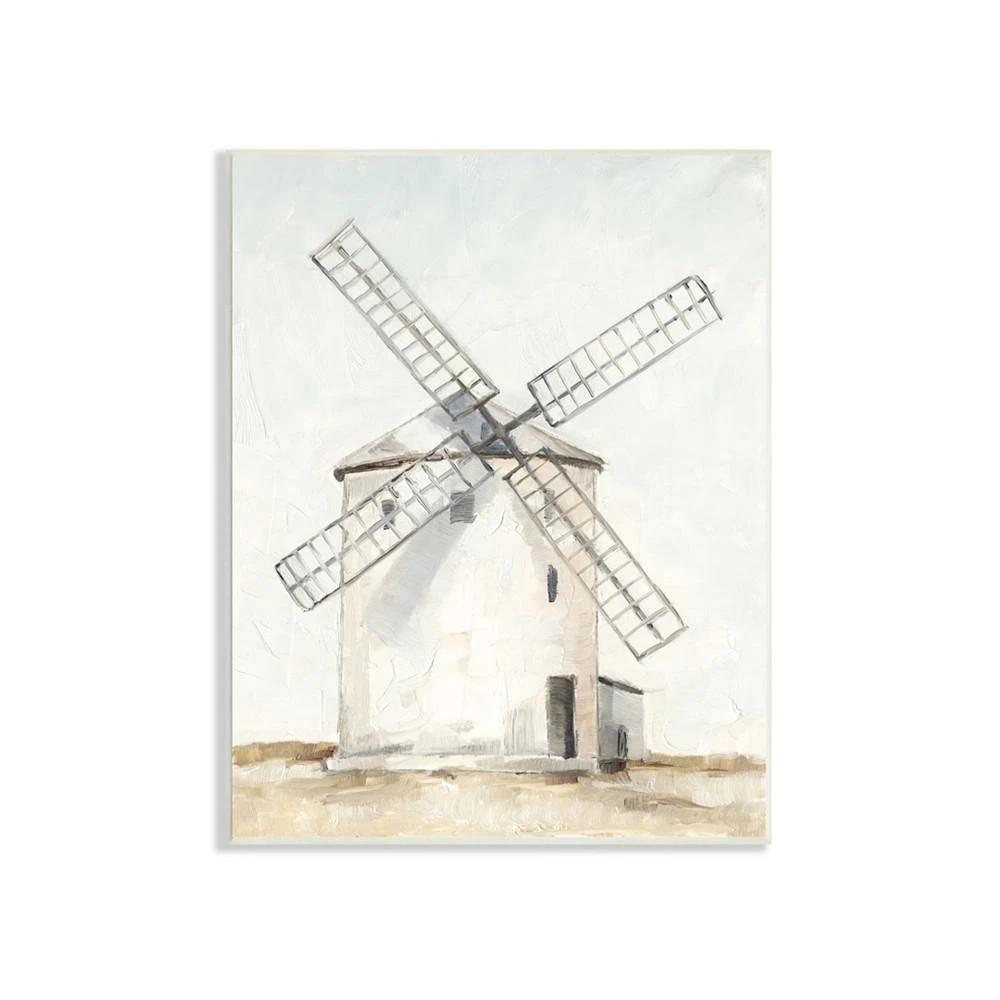 商品Stupell Industries|Windmill Farm Landscape Neutral Blue Brown Painting Wall Plaque Art,价格¥442,第1张图片