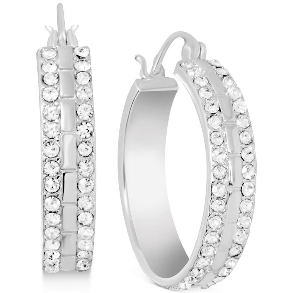 商品Essentials|Essentials Crystal Small Double Row Hoop Earrings in Silver-Plate, 0.76",价格¥186,第1张图片