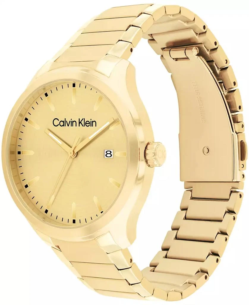 商品Calvin Klein|Men's 3H Quartz Gold-Tone Stainless Steel Bracelet Watch 43mm,价格¥996,第3张图片详细描述