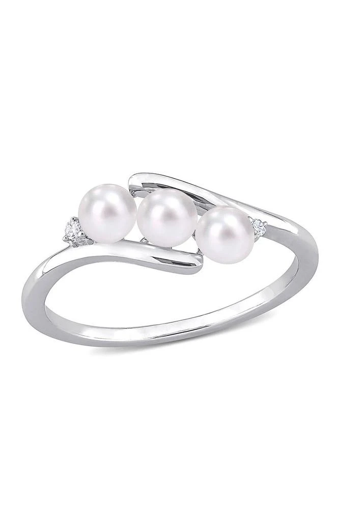 商品DELMAR|Sterling Silver Triple 4mm Cultured Freshwater Pearl & Diamond Ring - 0.02 ctw,价格¥396,第1张图片