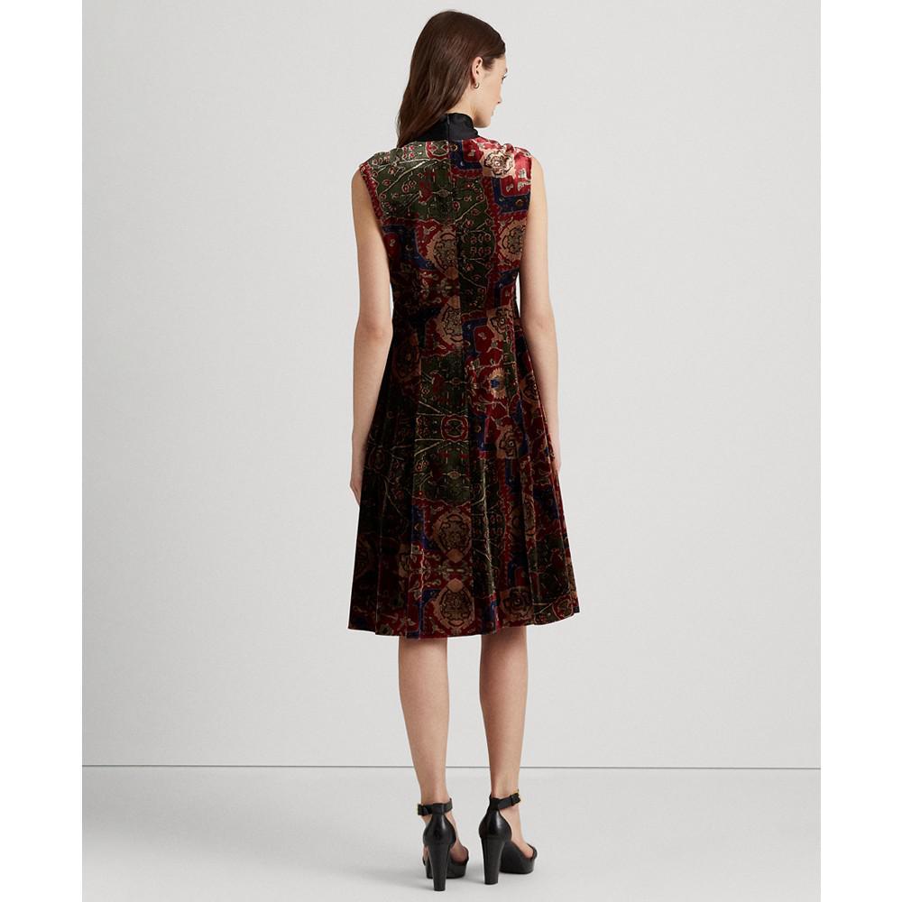 商品Ralph Lauren|Women's Print Tie-Neck Velvet Dress,价格¥1245,第4张图片详细描述