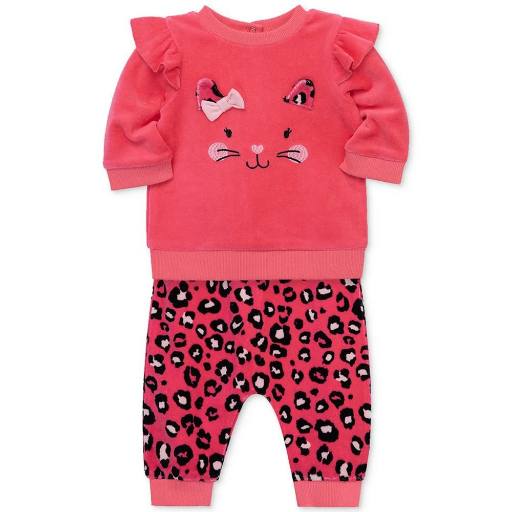 商品Little Me|Baby Girls Leopard Kitty 2-Pc. Velour Top & Pants Set,价格¥144,第3张图片详细描述