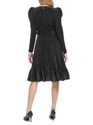 商品Karl Lagerfeld Paris|Glitter Velvet Puff Sleeve Midi Dress,价格¥676,第2张图片详细描述