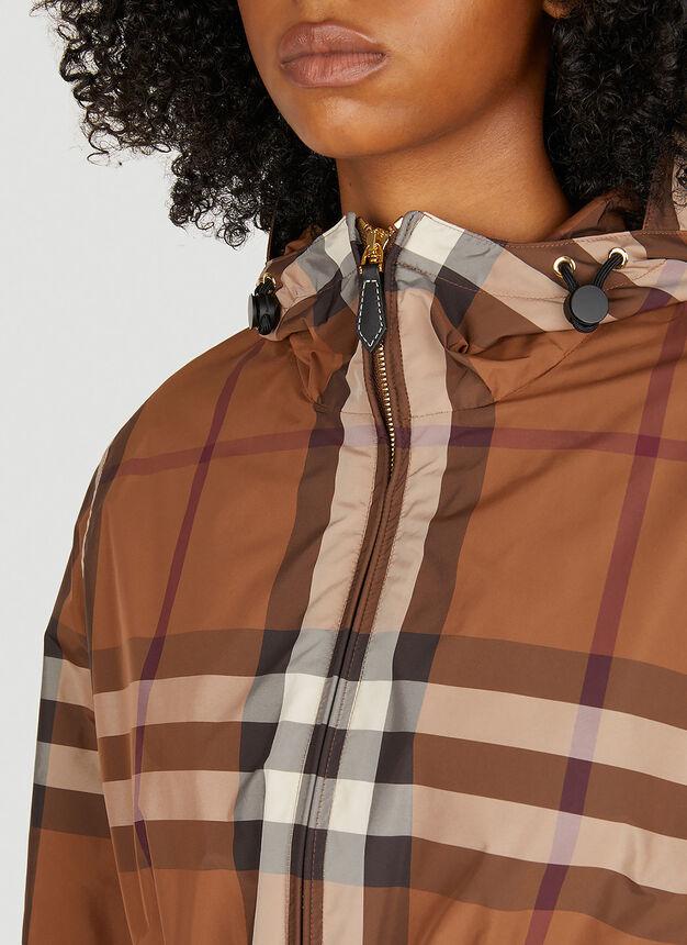 Checked Hooded Parka Coat in Brown商品第6张图片规格展示