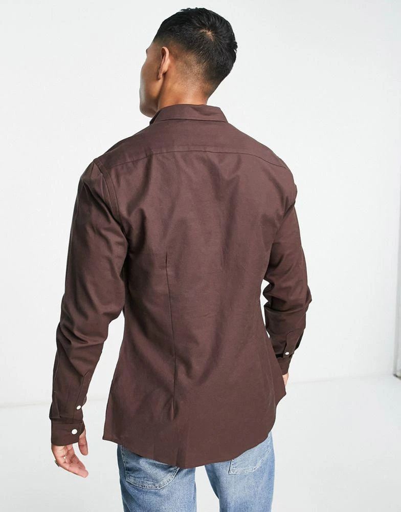 商品ASOS|ASOS DESIGN slim oxford shirt in deep brown,价格¥198,第2张图片详细描述