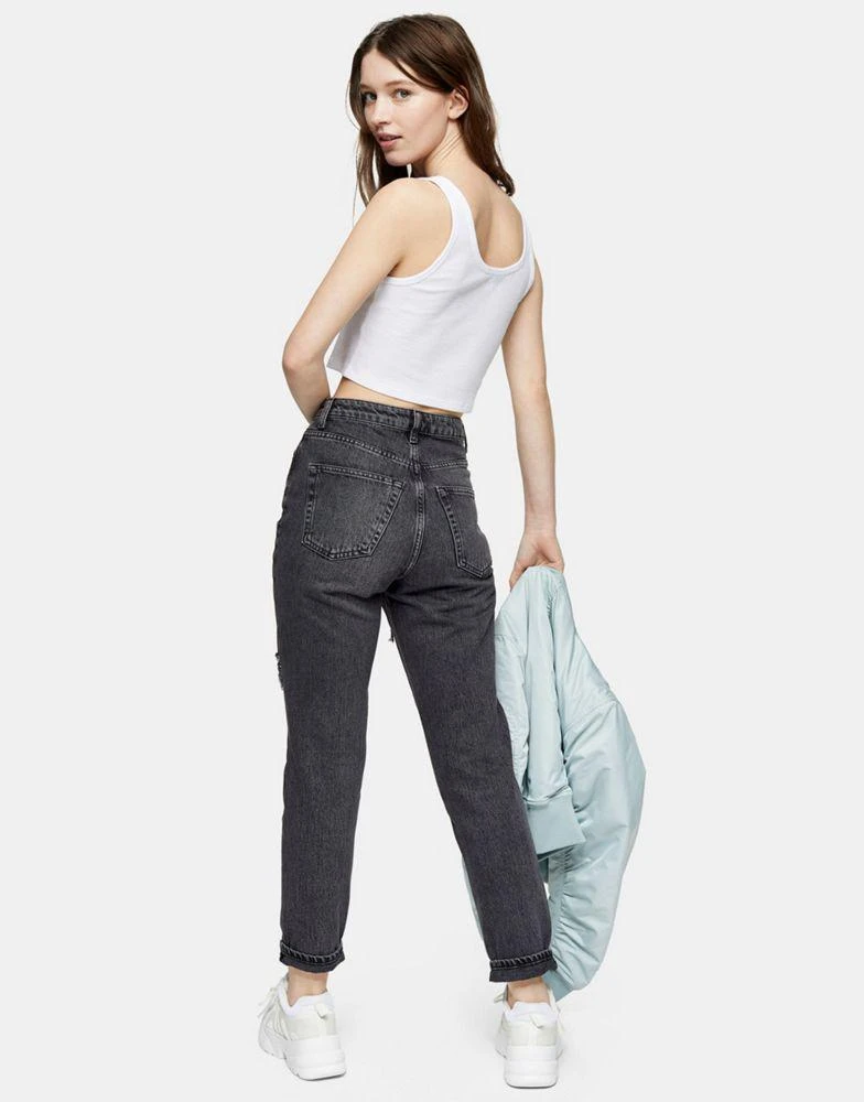 商品Topshop|Topshop double knee rip mom jeans in washed black,价格¥120,第2张图片详细描述