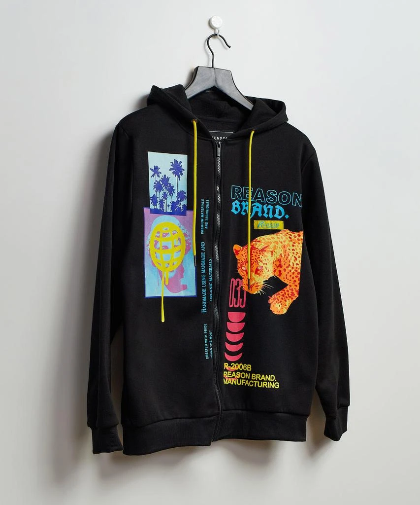 商品Reason Clothing|Smilez Zip Up Multi Placement Fleece Hoodie,价格¥75,第1张图片