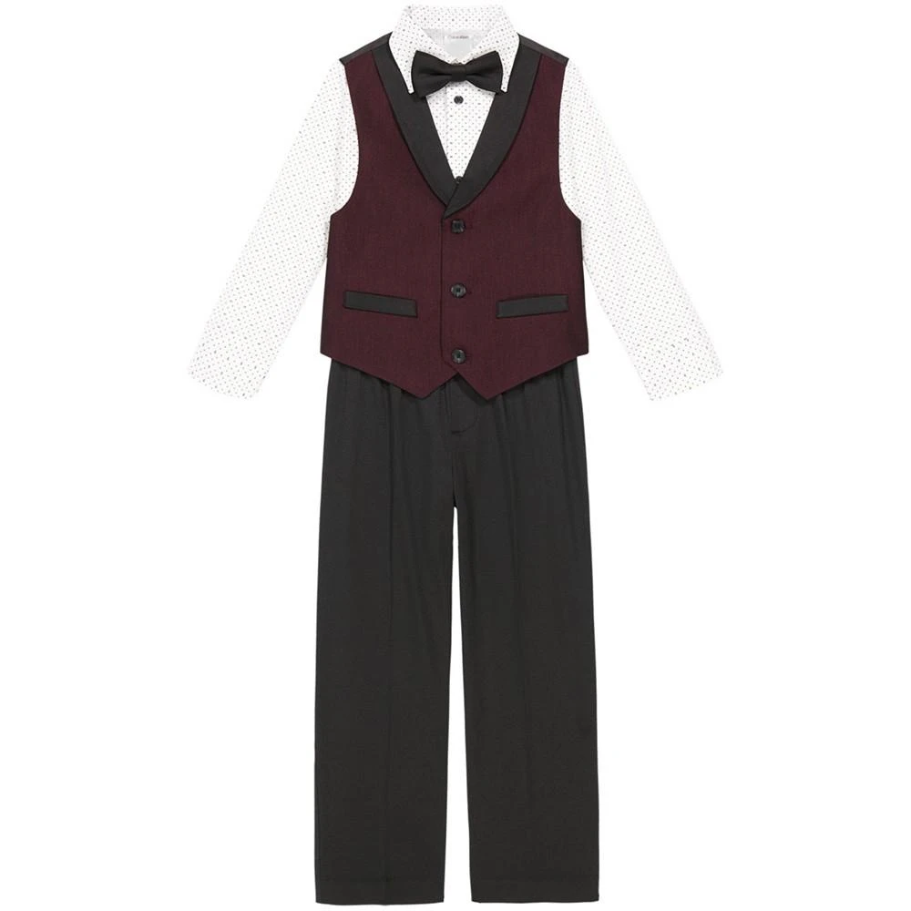 商品Calvin Klein|Toddler Boys Cord Stripe Vest, Pant, Dress Shirt and Bowtie, 4 Piece Set,价格¥334,第2张图片详细描述