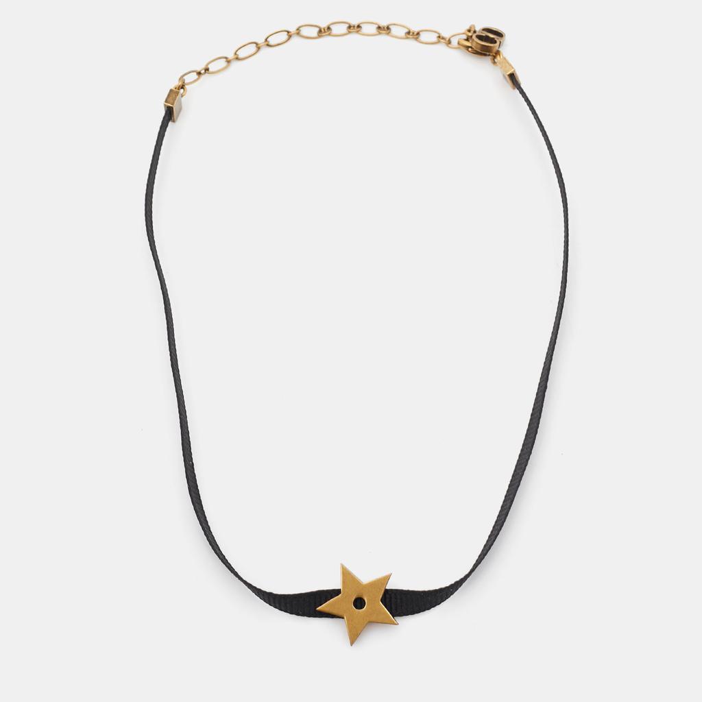 Dior Aged Gold Tone Black Ribbon Star Choker Necklace商品第1张图片规格展示