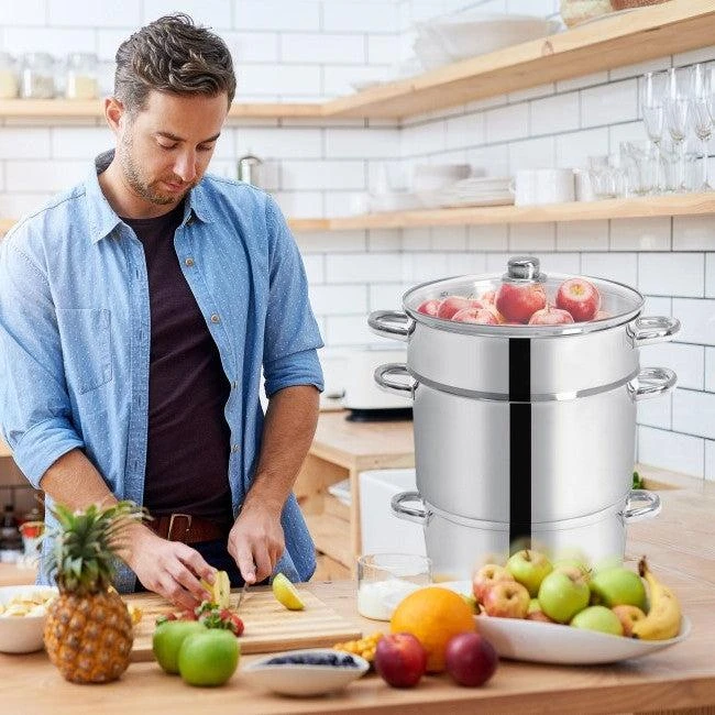 商品QuikFurn|11 Quart Stainless Steel Steamer / Fruit Vegetable Juicer,价格¥1658,第4张图片详细描述