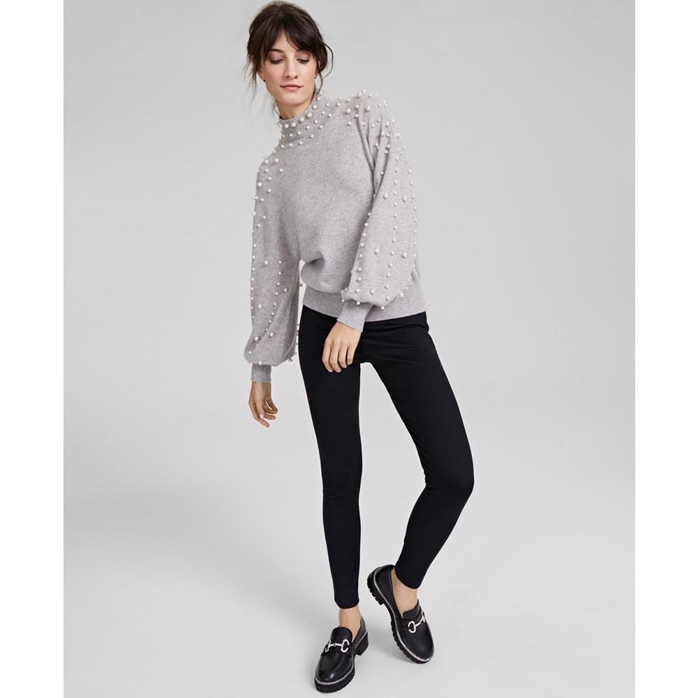 Women's Cashmere Pearl Mock-Neck Sweater, Created for Macy's商品第1张图片规格展示