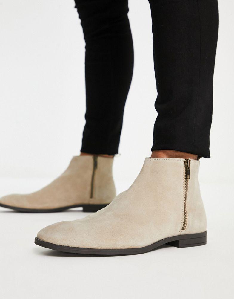 ASOS DESIGN chelsea boots in stone suede with natural sole商品第2张图片规格展示