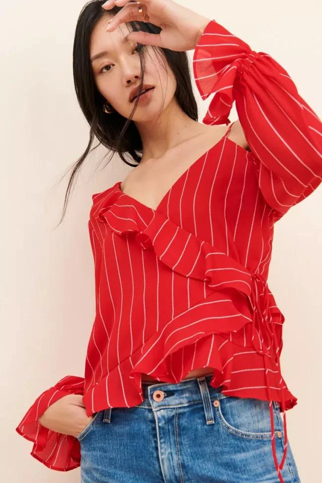商品NuRode|NuRode Open Shoulder Ruffle Blouse,价格¥113,第3张图片详细描述