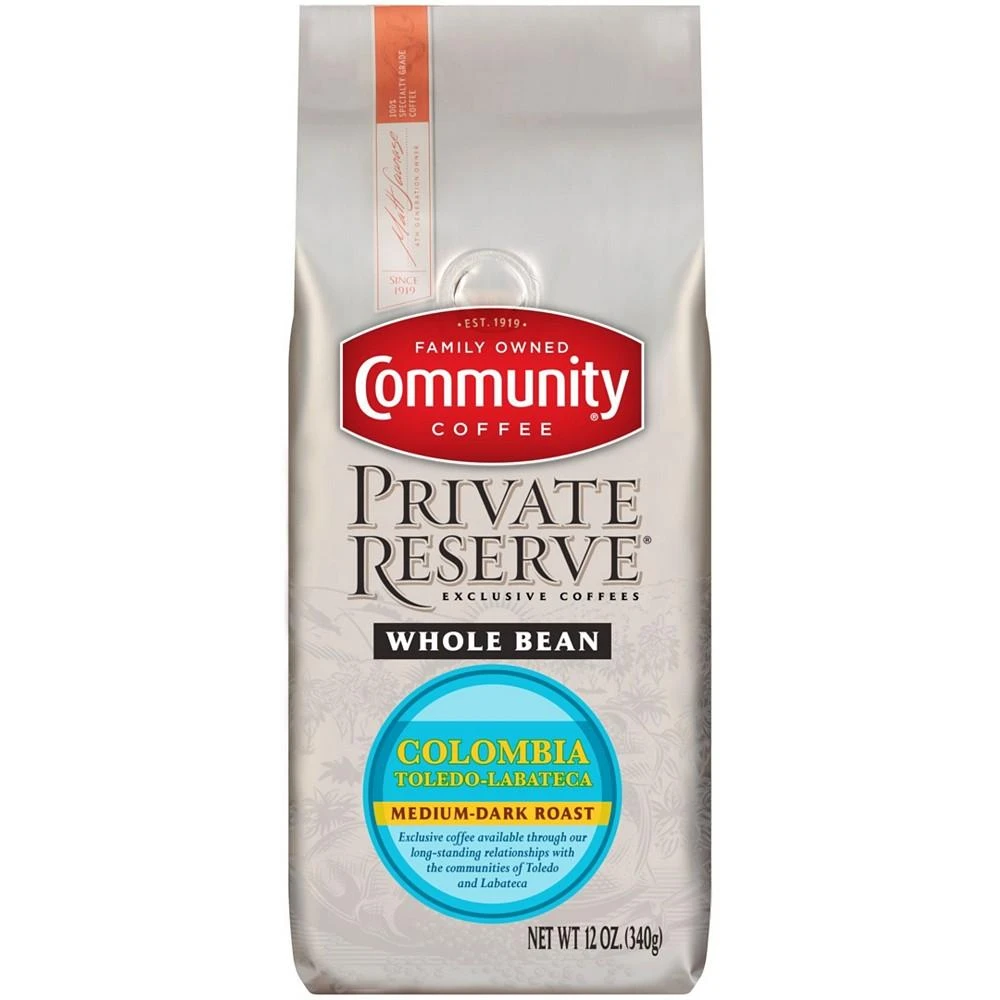 商品Community Coffee|Private Reserve Colombia Toledo-Labateca Medium-Dark Roast Specialty-Grade Whole Bean Coffee, 12 Oz - 6 Pack,价格¥648,第2张图片详细描述