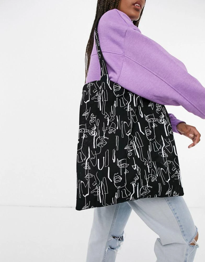 商品ASOS|ASOS DESIGN large cotton shopper bag in abstract face print,价格¥83,第3张图片详细描述