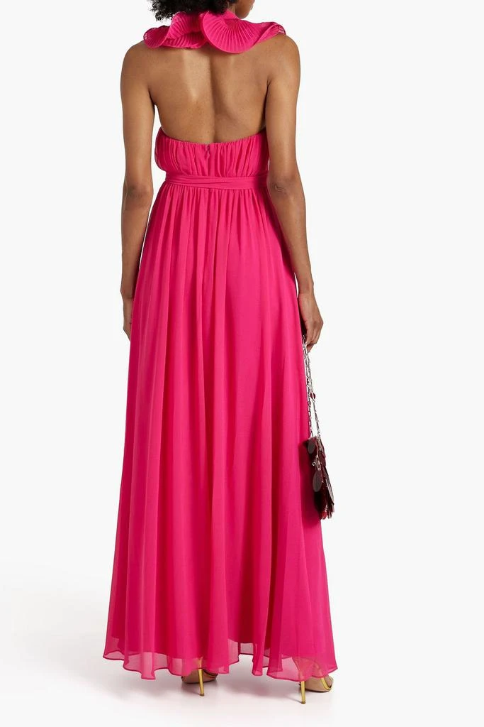 商品Badgley Mischka|Pleated chiffon halterneck maxi dress,价格¥2986,第3张图片详细描述