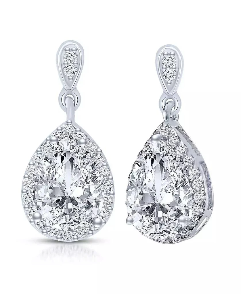商品Genevive|Cubic Zirconia Sterling Silver White Gold Plated Pear Shape Drop Earrings,价格¥225,第2张图片详细描述
