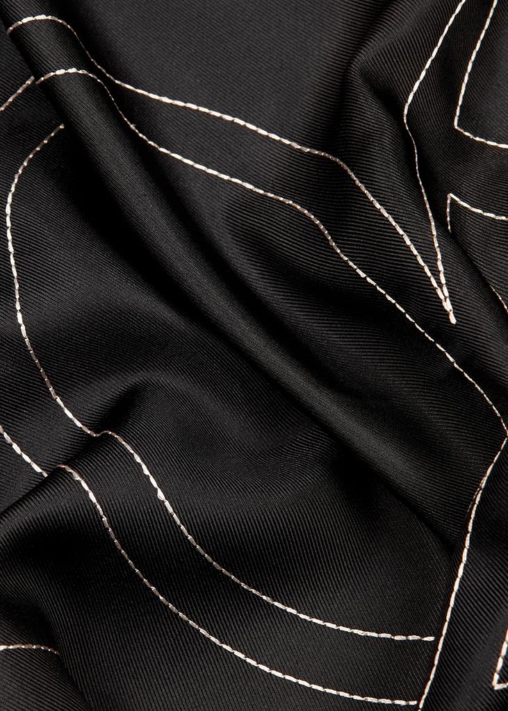 Black logo-embroidered silk scarf商品第3张图片规格展示