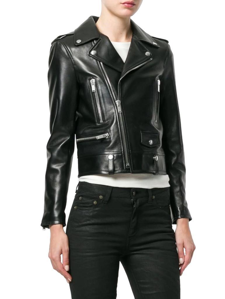 商品Yves Saint Laurent|Saint L AU Rent Women's  Black Leather Outerwear Jacket,价格¥26780-¥26930,第4张图片详细描述