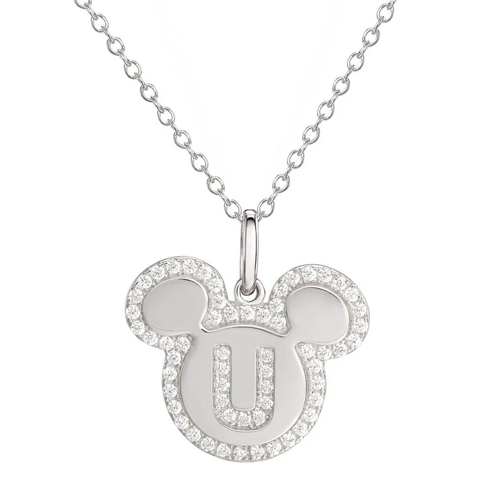 商品Disney|Mickey Mouse Cubic Zirconia Initial Pendant 18" Necklace in Sterling Silver,价格¥525,第1张图片