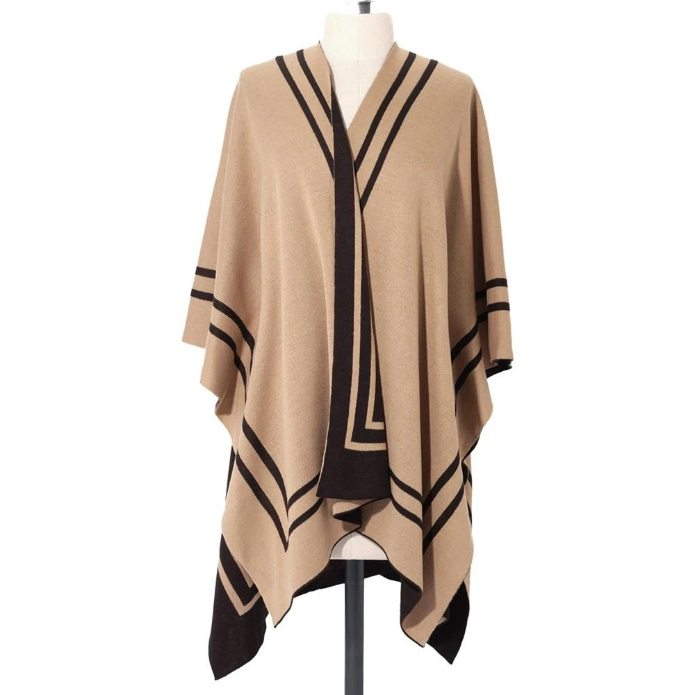 商品Ralph Lauren|女式双面针织条纹边框斗篷毛衣,价格¥464,第2张图片详细描述