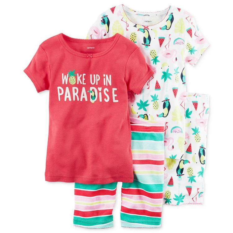 商品Carter's|幼儿4-Pc. Woke Up In Paradise Cotton Pajama Set, Toddler Girls (2T-5T),价格¥96,第1张图片