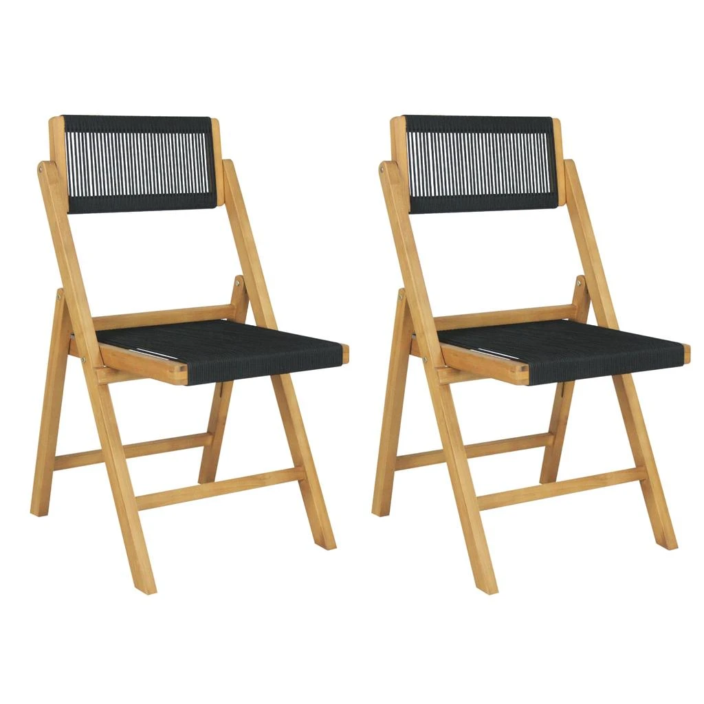 商品JONATHAN Y|Olivier Coastal Modern Wood Roped Folding Chair with Adjustable Back, Black/Natural (Set of 2),价格¥2677,第1张图片