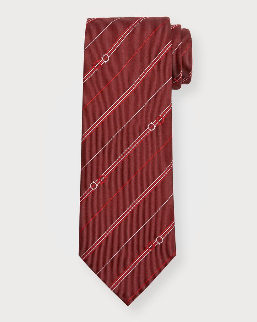 Men's 4-Rivoli Gancini Stripe Silk Tie商品第1张图片规格展示