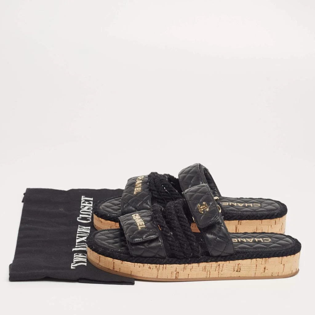 Chanel Black Leather Quilted Rope CC Flat Sandals Size 38 商品