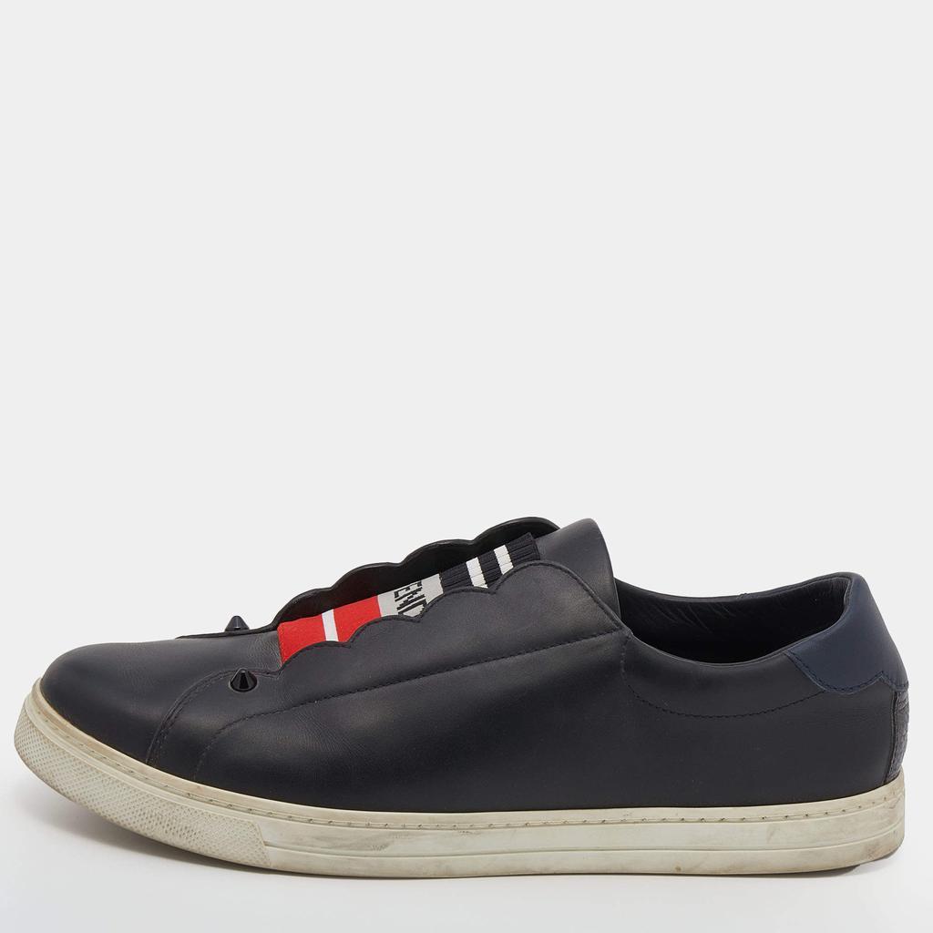 商品[二手商品] Fendi|Fendi Black Leather And Logo Knit Fabric Scallop Detail Slip On Sneakers Size 40,价格¥2972,第1张图片