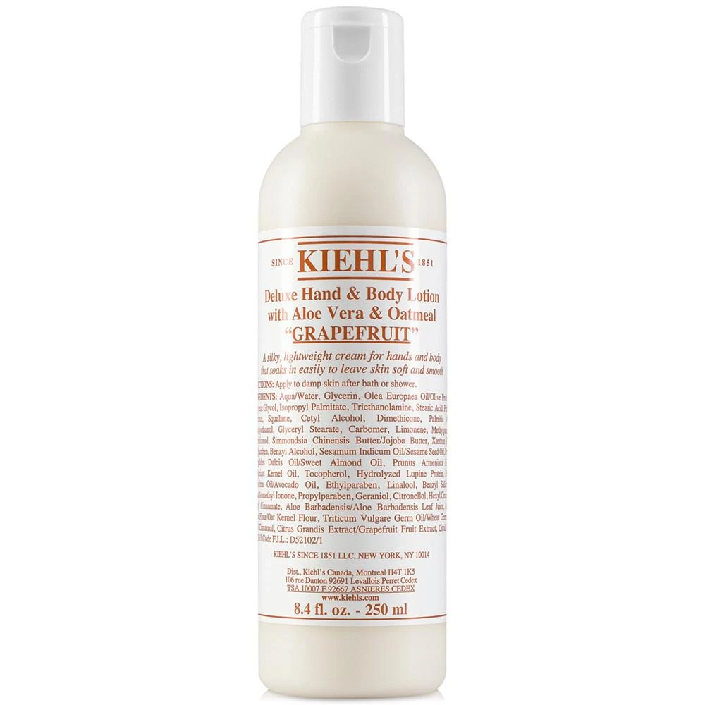 商品Kiehl's|Deluxe Hand & Body Lotion With Aloe Vera & Oatmeal - Grapefruit, 8.4-oz.,价格¥208,第1张图片