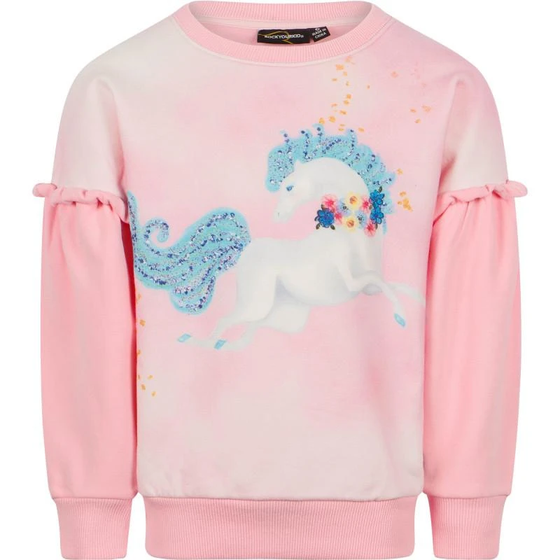 商品Rock Your Baby|Ruffled horse print sweatshirt in pink,价格¥1086,第1张图片