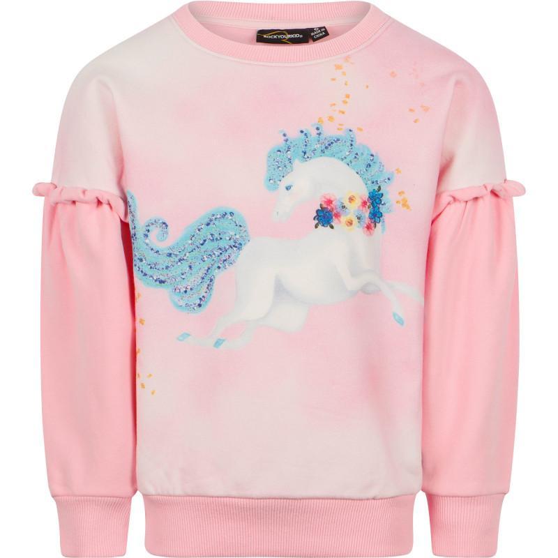商品Rock Your Baby|Ruffled horse print sweatshirt in pink,价格¥592,第1张图片